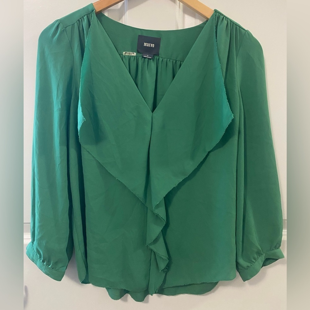 Maeve Anthropology Emerald Green Flowy Blouse